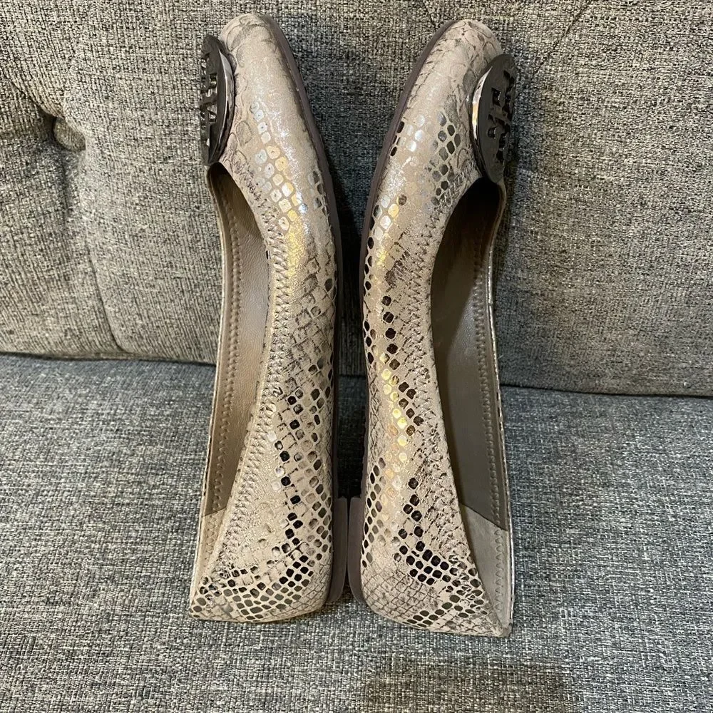 Tory Burch Reva Ballets Metallic Cobra Women Size 7.5
